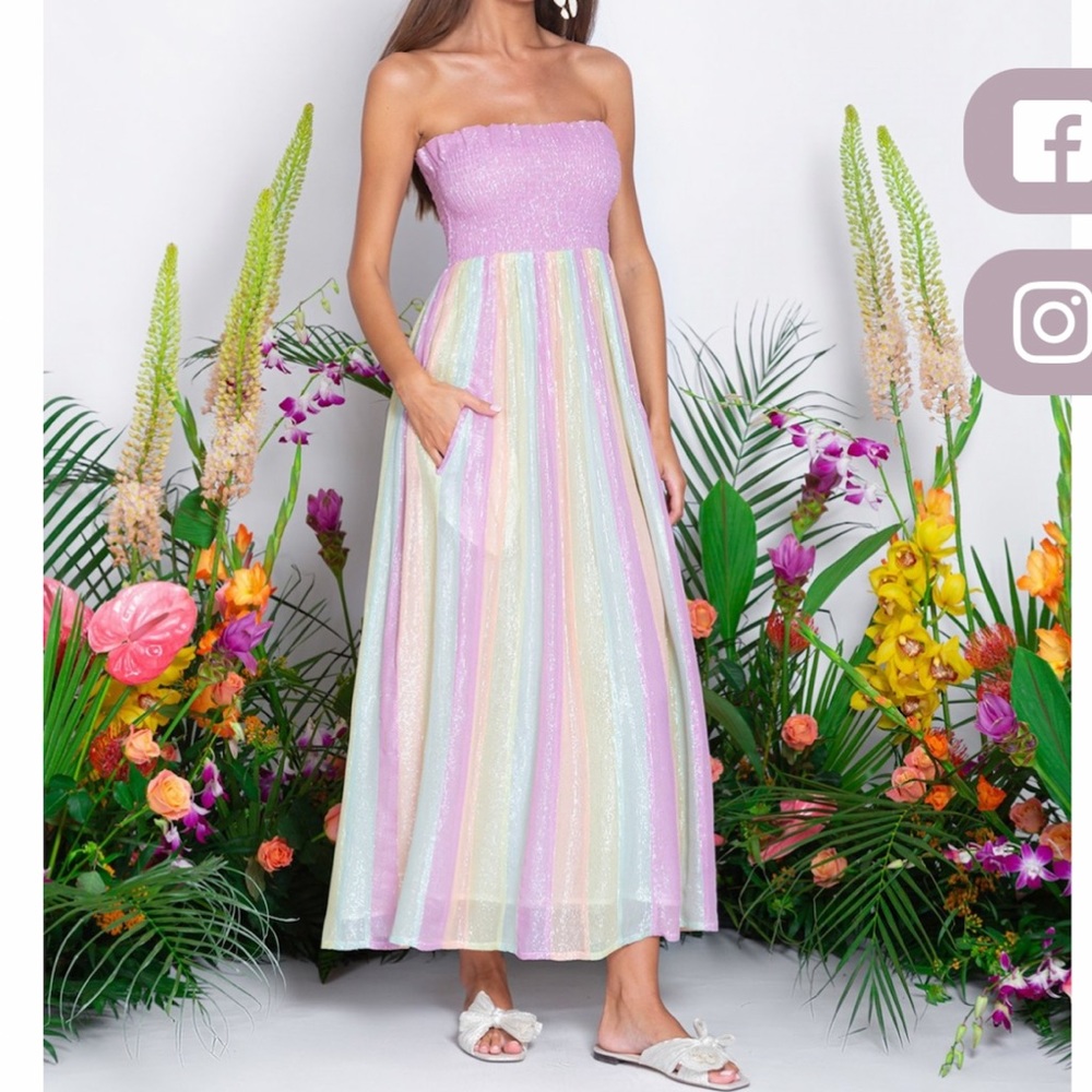 SUNDRESS Women’s Pastel Striped Strapless Estela Dress Size S NWT